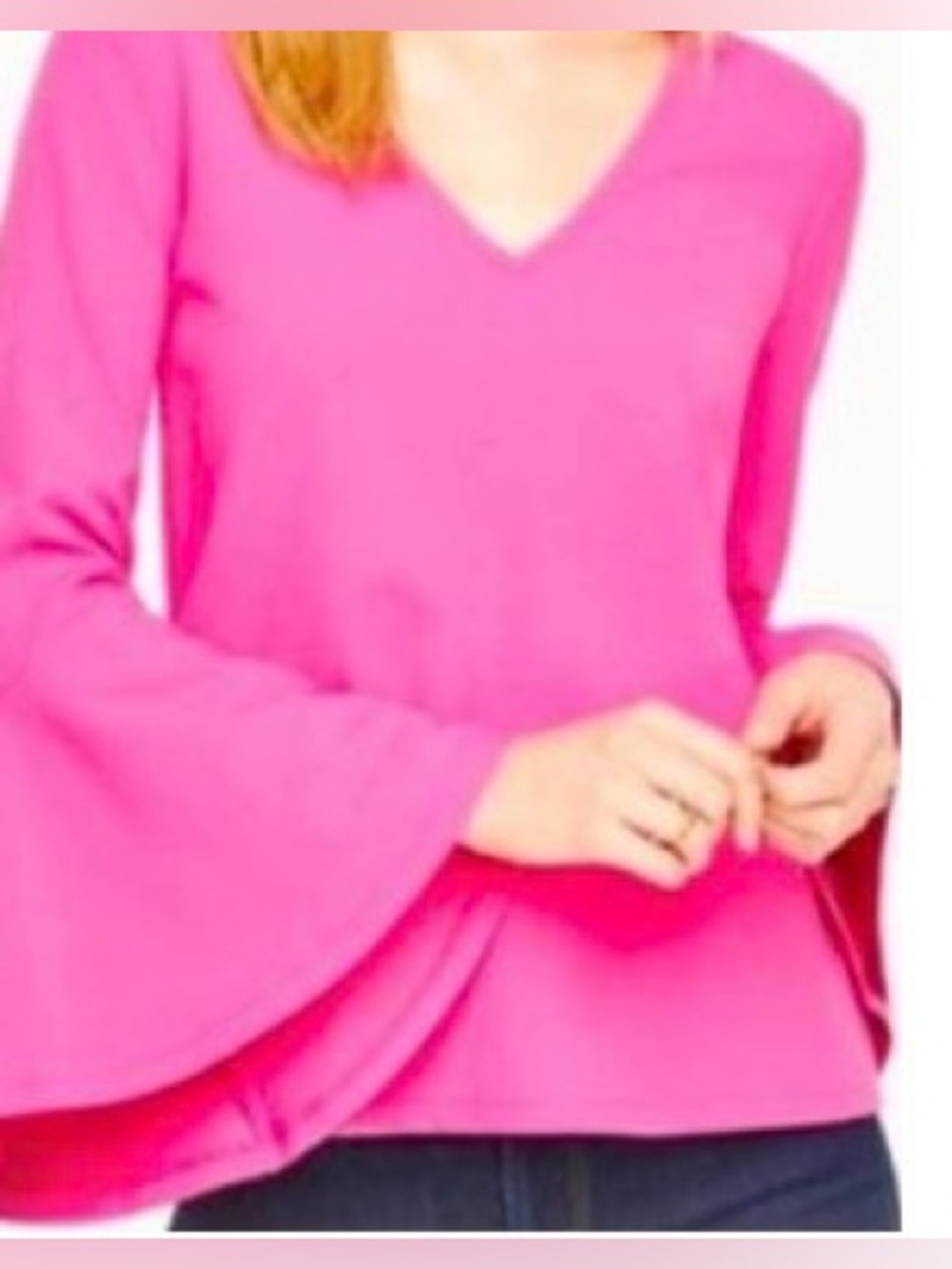 NWT- ANN TAYLOR Pink Flare Sleeve V Neck Top